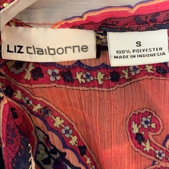 Liz‎ Claiborne Small Paisley Half Button Hi Low pink coral yTop - Picture 7 of 7